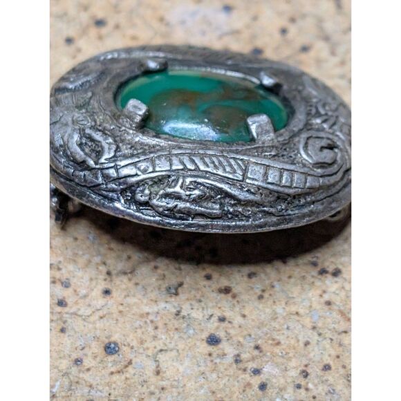Vintage Miracle Brooch – Celtic Revival, Green Cabochon, UK-Made - Picture 4 of 7